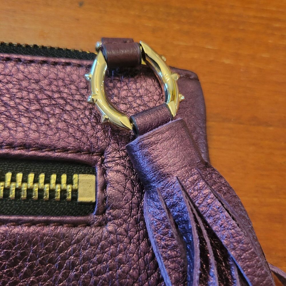 Aimee Kestenberg Genuine Leather Zip Clutch Purse Burgundy Metallic Gold Accents - Picture 14 of 15
